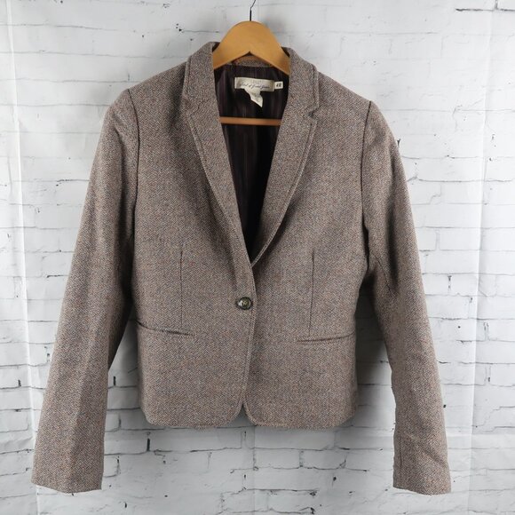 H&M LABEL OF GRADED GOODS BROWN TWEED CROPPED WOOL BLEND BUSINESS SUIT JACKET - Picture 1 of 11